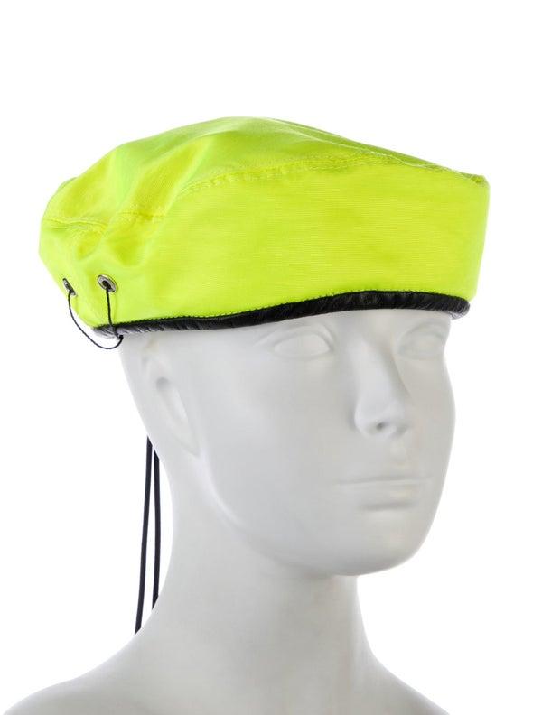 Dior Men Neon Yellow Polyester Beret with Leather Trim
